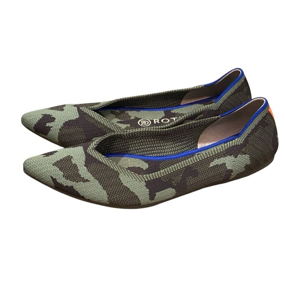 Rothys Shoes Womens Green Slip On Olive Camo Pointed Toe Flat Shoes - Picture 1 of 8